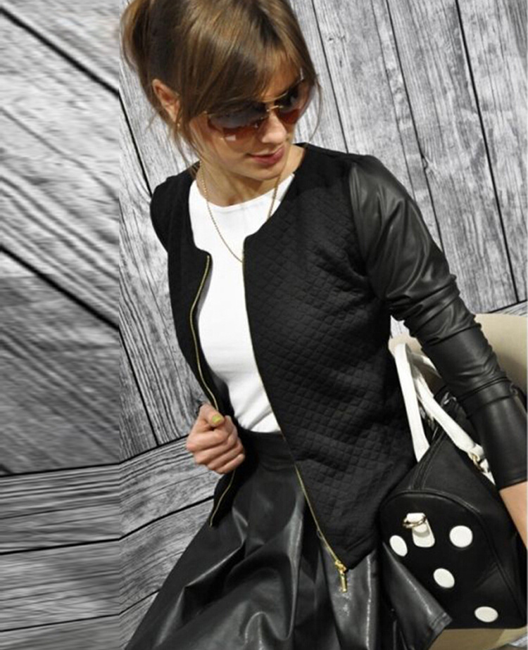 W24007-2 jacket with leather sleeves